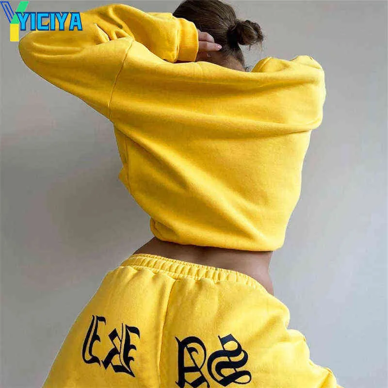 YICIYA Casual Women Fleece Tracksuits women Long Sleeve Sweatshirts And Sweatpants Suits Sexy Loose Female Two Piece Set y2k top T220729