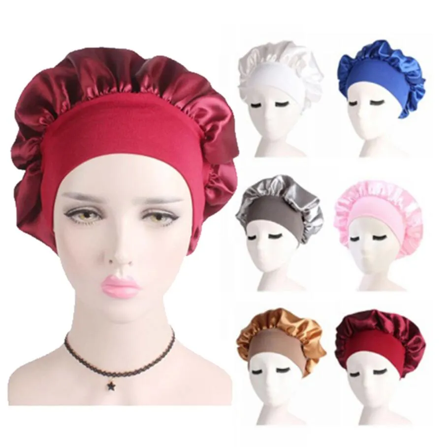 Jednostarniana czapka prysznicowa Kobiety satynowe maski śpiące kapelusz kobiet włosy chronić kapelusze confinement cap głowy pokrywa łazienki akcesoria 15 kolorów