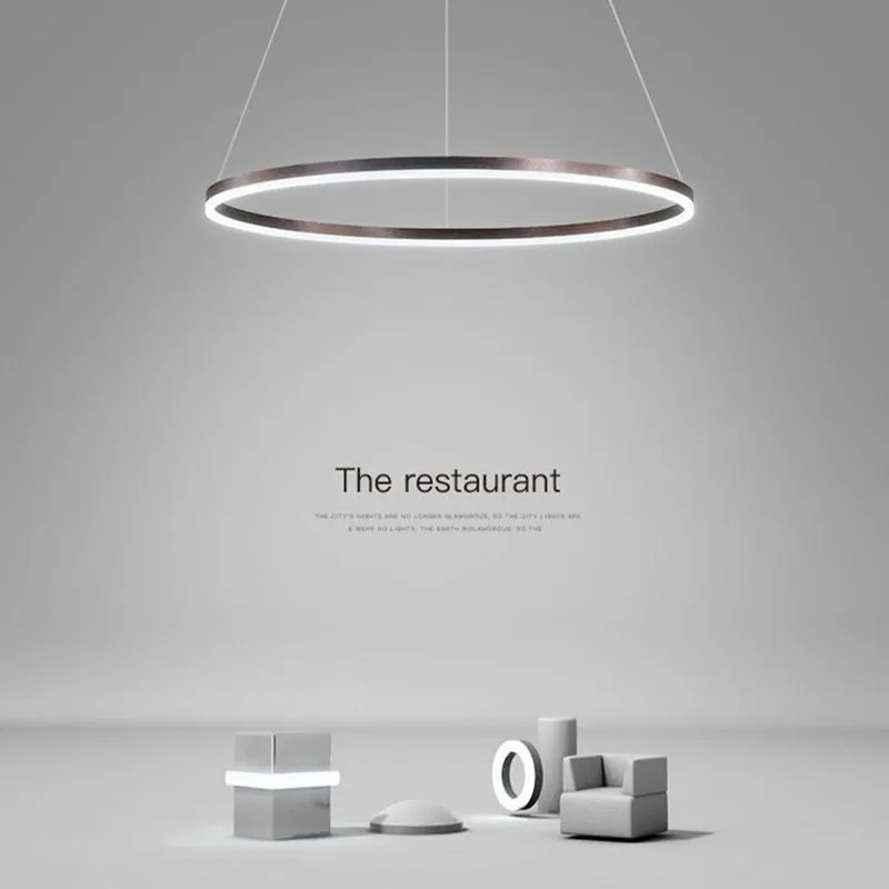 Lampy wiszące nowoczesne LED żyrandol okrągła lampka pierścieniowa Restauracja do jadalni Pierścienie Krągi akrylowe aluminiowe korpus korpusu