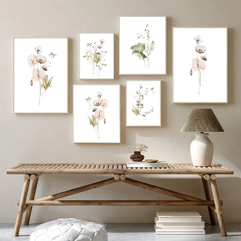 Paintings Floral Bouquet Watercolor Art Painting Japanese Ikebana Flowers Wall Pictures Minimalist Poster Canvas Print Bedroom Home Decor