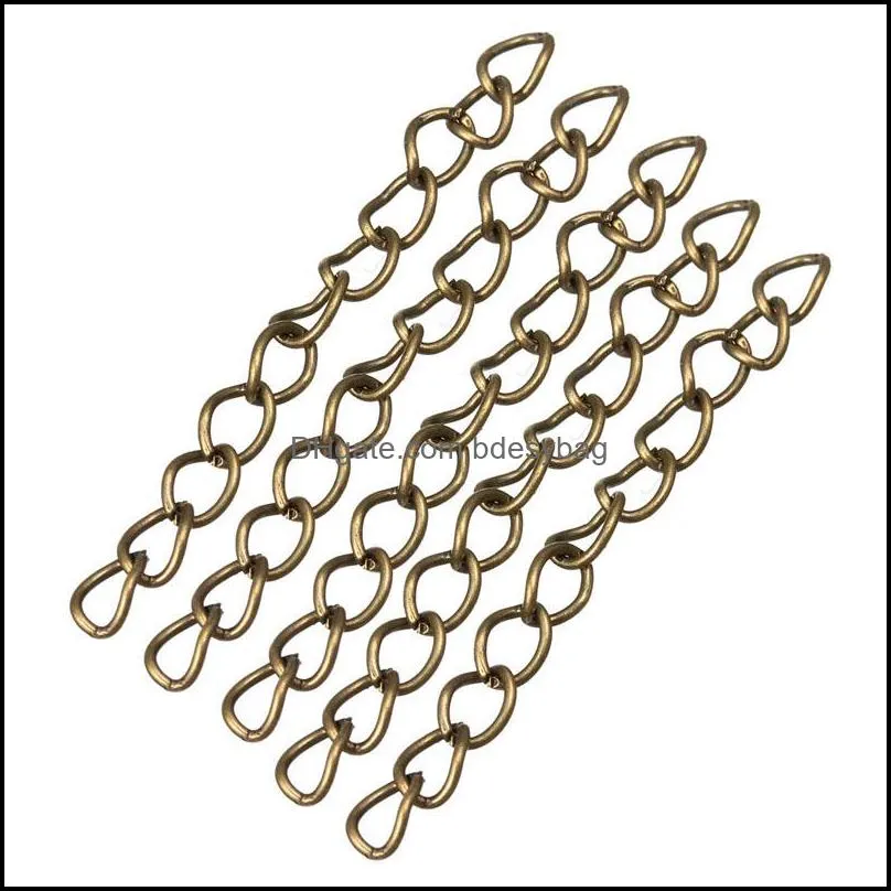 100pcs/pack 50x3mm Gold Silver Color Metal Bulk Tail Chains Extended Extension Chain for Bracelets Necklace DIY Jewelry Making