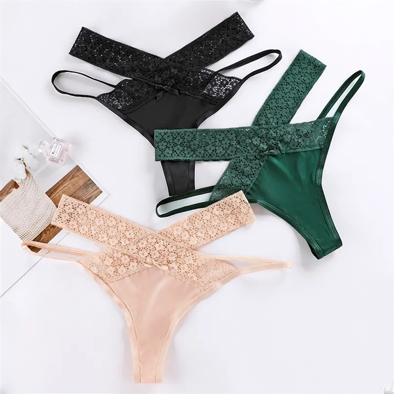 3pcs Sexy Underwear Women Panties For Woman Seamless Lace Thongs Female T-back G-string Underpants Ladies Intimates BANNIROU 220426