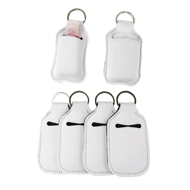 Christmas Favor Sublimation Blanks Refillable Neoprene Hand Sanitizer Holder Cover Chapstick Holders With Keychain For 30ML Flip Cap Containers Travel Bottle