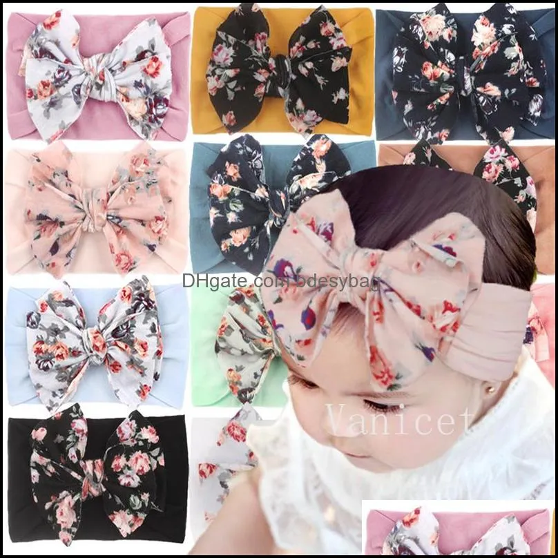 12 color children`s printed bow headbands party favor soft nylon hair band baby hair accessories t9i001986