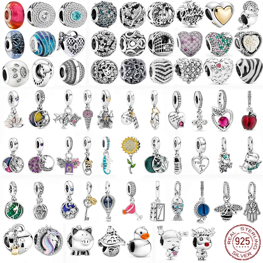 925 Ayar Gümüş Dangle Charm Çiçek Elma Kolye Moda Aile Boncuk Fit Pandora Charms Bilezik DIY Takı Aksesuarları