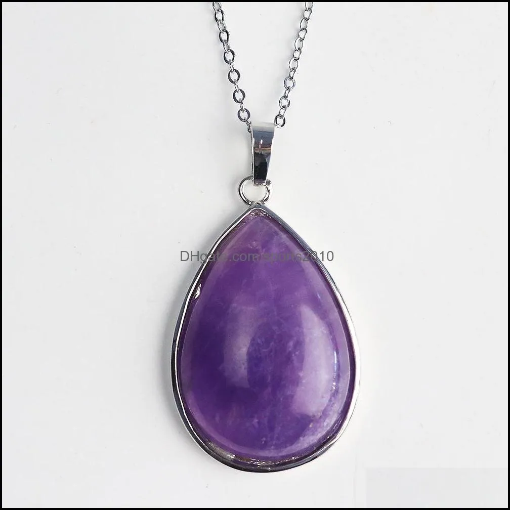 water drop natural stone opal crystal pendant necklace chakra healing jewelry for women men chain