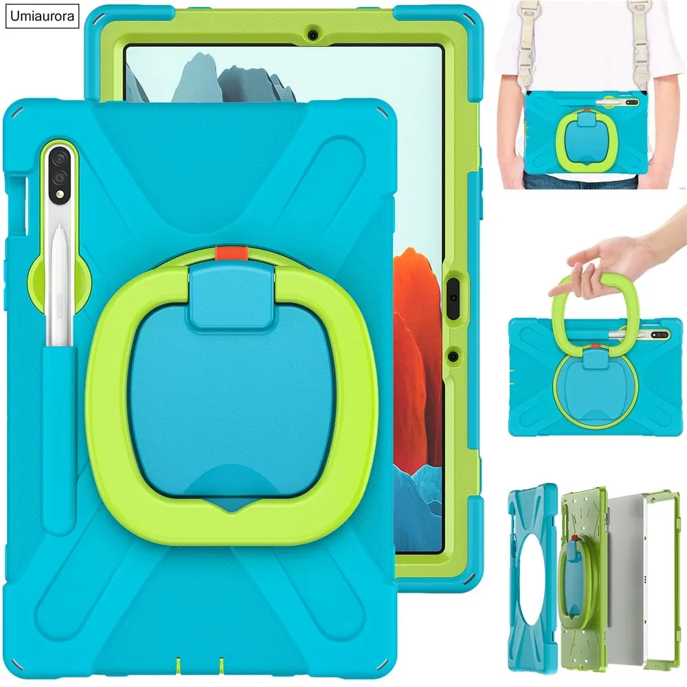 360 دوار حزام يدوي كيكستاند لوحي لحالة Samsung Galaxy Tab S7 Plus Case 2020 T970 T975 S7 11 "T875 غطاء واقعي