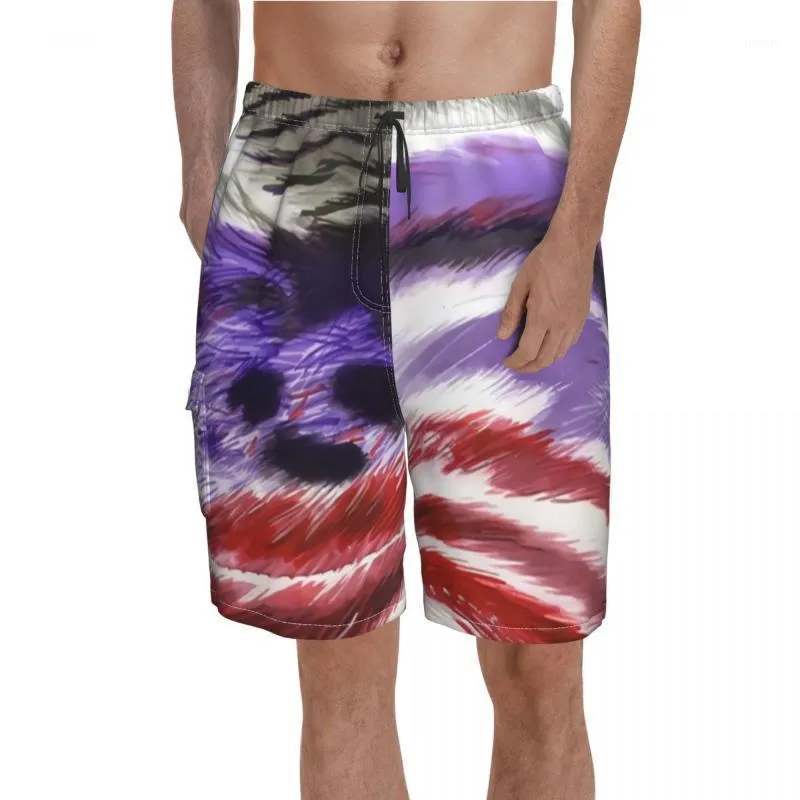 Erkek şortları soyut gökkuşağı tahtası renkli çizgiler baskı plajı kısa pantolon elastik bel rahat tasarım yüzme gövdeleri artı Sizemen's