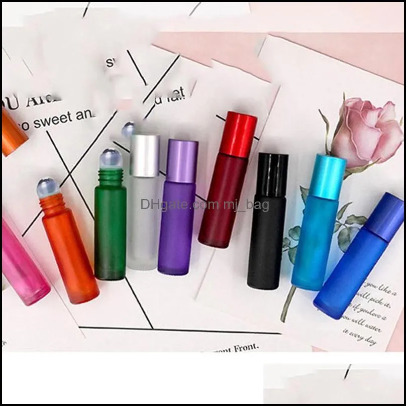 10ml perfume frosted glass bottles mini rose essential oil lip oils bottle reusable metal roller ball perfumes storage container