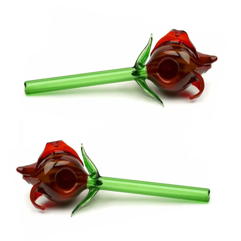 2023New Red Rose Glass Hand Pipe Thick Smoking Tobocco Spoon Pipes 5.5inch Length