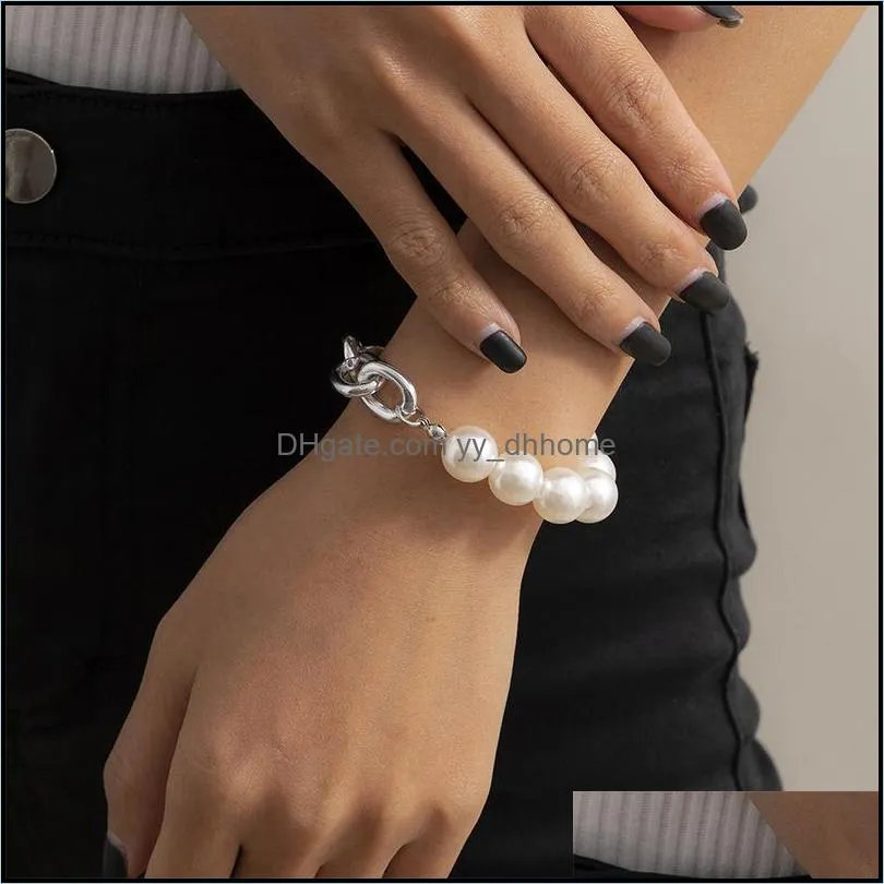 link, chain imitation pearl pendant bracelet bangle women men 2021 summer knot lock cuban beaded hand party jewelry gifts