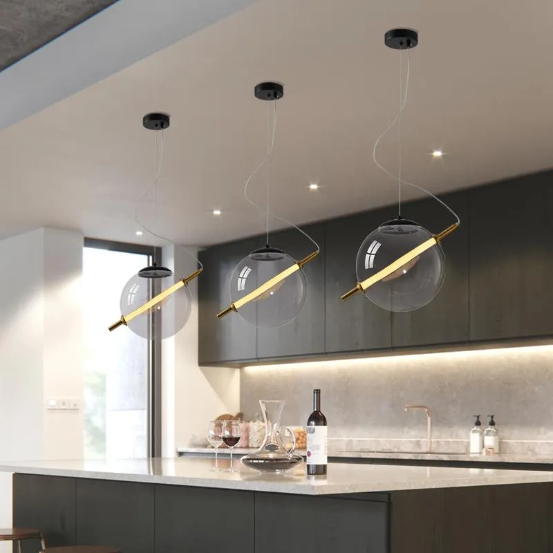 Deckenleuchten, moderne LED-Kronleuchter für Esszimmer, Küche, Bar, minimalistische Glaskugel, hängende Anhänger, Heimbeleuchtungskörper