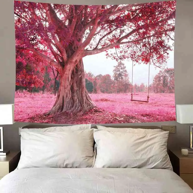 Cherry Blossom Print Tapestry Bohemian Room Decoration Korean Style Wall Rugs Dorm Essentials Pendant J220804
