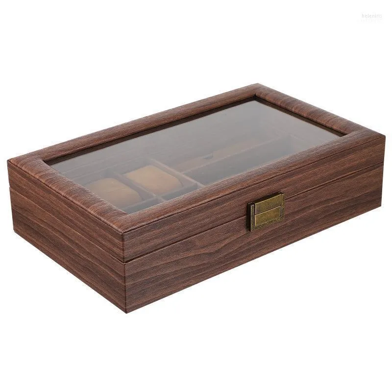 Obserwuj pudełka Fashion Modna retro drewniana szklanki wyświetlacza Organizator drewniany obudowa hele22