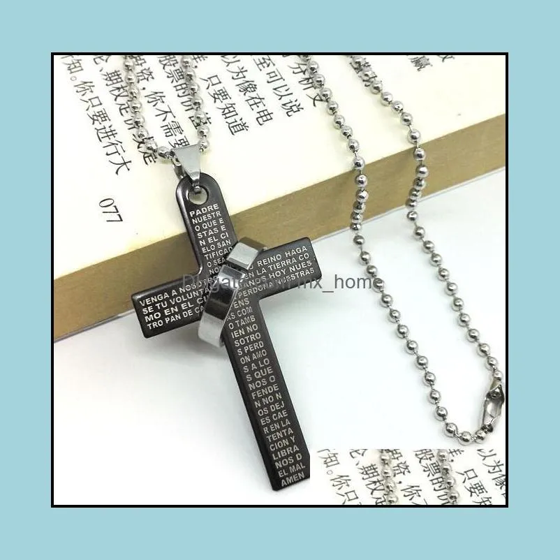 Bible Cross Ring Ring Titanium Steel Necklace Men`s Stainless Steel Necklace Men`s Couple Necklace YP028 Arts and Crafts pendant with