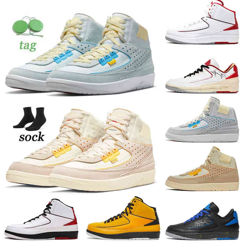 With Socks 2022 Jumpman 2 2s Basketball Shoes Low Black Varsity Royal White Varsity Red Off