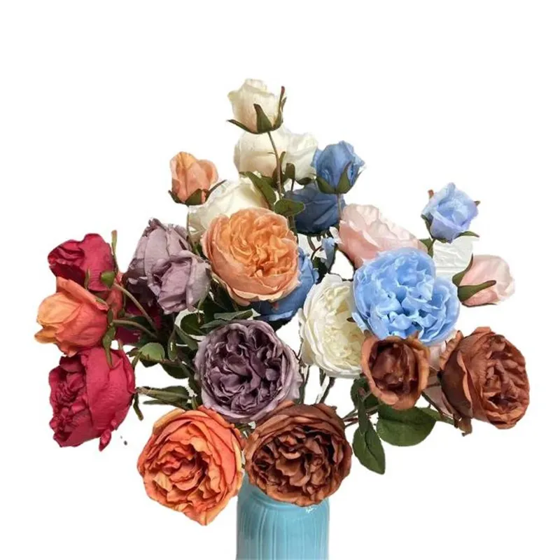 ONE Faux Flowers Long Stem Autumn Rosa Simulation Austin Rose for Wedding Centerpieces 10 Colors Available