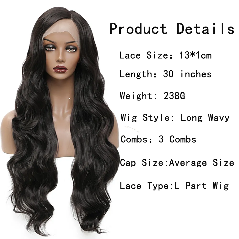 Synthetic Lace Front Wigs L Part Lace Wig Dark Brown Color Heat Resist Fiber Soft Long Wavy Hair 99J For Black Womenfactory direct