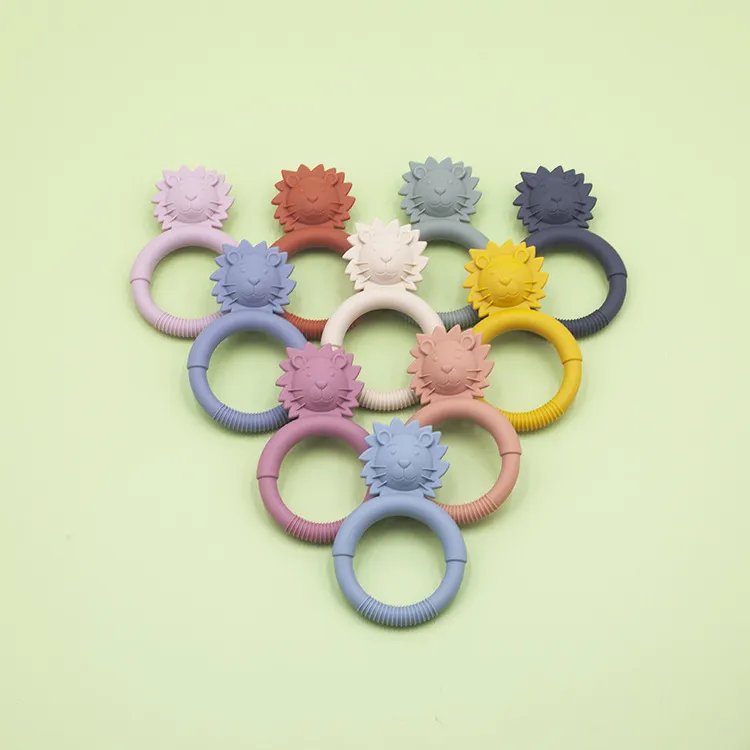 Lion Baby Teether Ring Silicone Molar Stick Toy Bracelet Lion Shape Bite Teethers 10 Colors M4143