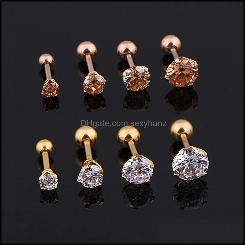 earrings mens medical titanium earrings size 3/4/5/6mm star crystal cartilage earring ear piercing top body jewelry men earring