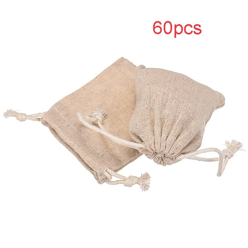 Gift Wrap 60Pcs Small Linen Bags Pouch Jute Sack Drawstring Design Jewelry Christmas Home Party Favor Storage