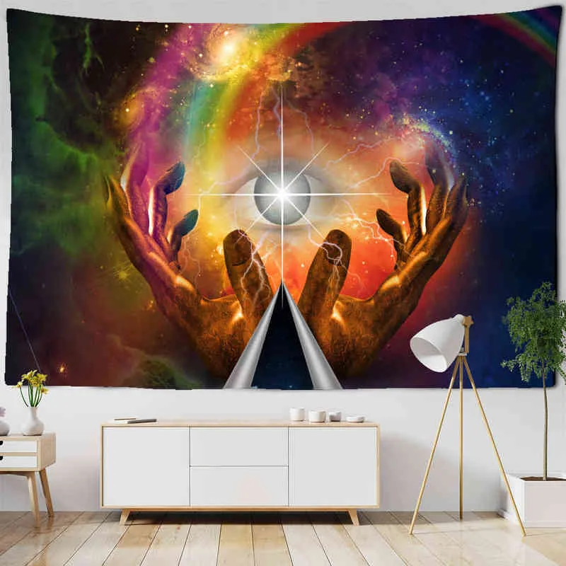 Psychedelic Hand Hearts Eye Carpet Wall Hanging Hippie Tapiz Art Dorm Boho Background Fabric Home Decor J220804