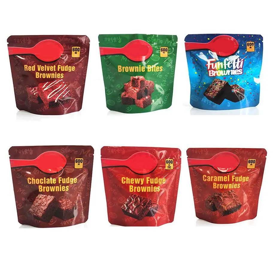 600MG Brownie edlbles packaging borse in mylar velluto rosso gommoso caramello fondente brownies cioccolato pacchetto commestibile buste sacchetto a prova di odore