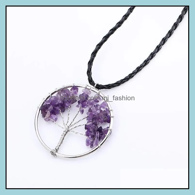 statement necklace for women tree of life quartz pendant necklace multicolor wisdom tree natural stone necklace