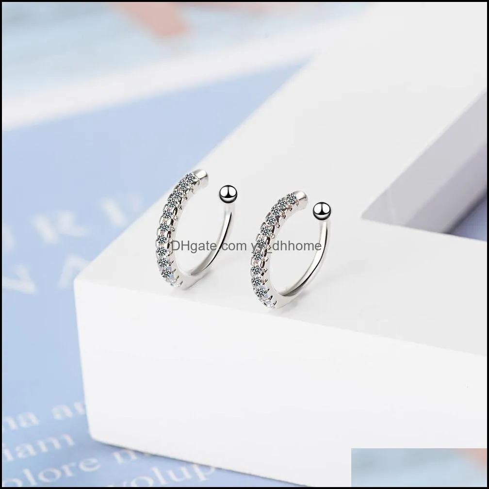 925 Sterling Silver Ear Cuff Clips CZ Cubic Zircon Earrings Wedding Party Jewelry Gift
