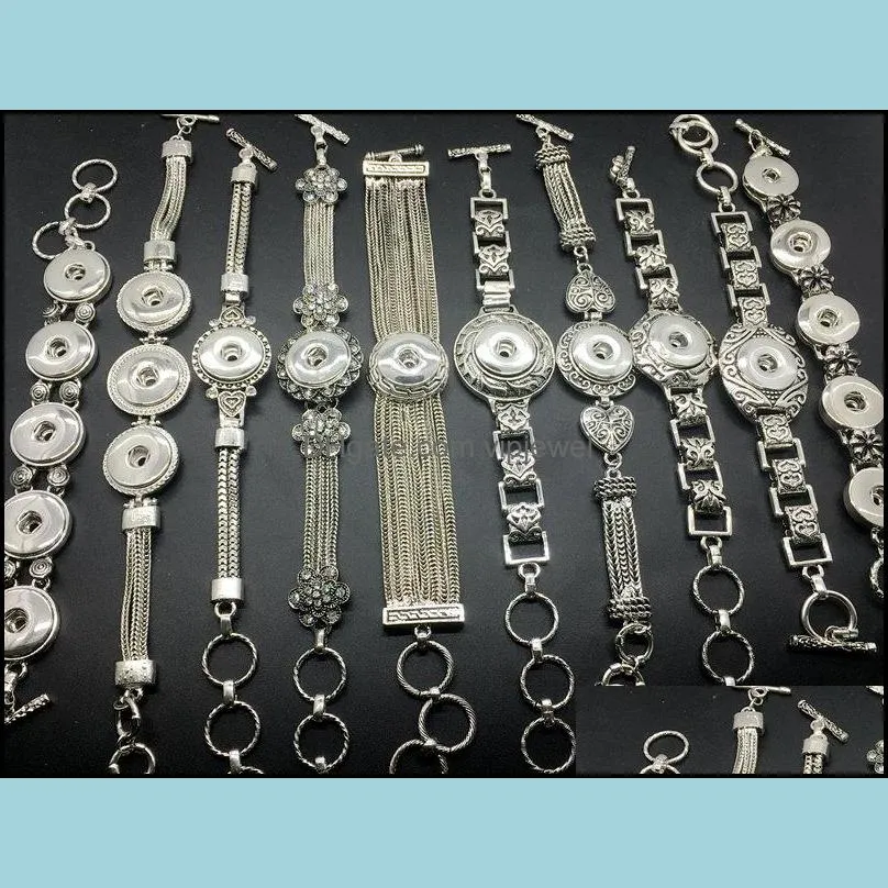 Wholesale 20pcs Lot Different Style Silver Snap Charm Bracelet Interchangeable Diy Snap Jewely Bangle Fit 18mm Ginger Snap Chunk