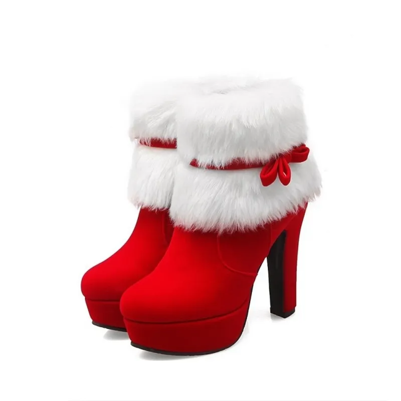 Winter Women Boots Boots Christmas Ongle Boots High Cheels Ladies Shoes Femme Short Boots Short Boots Red Black Shoes بالإضافة إلى حجم 3443 Y200114