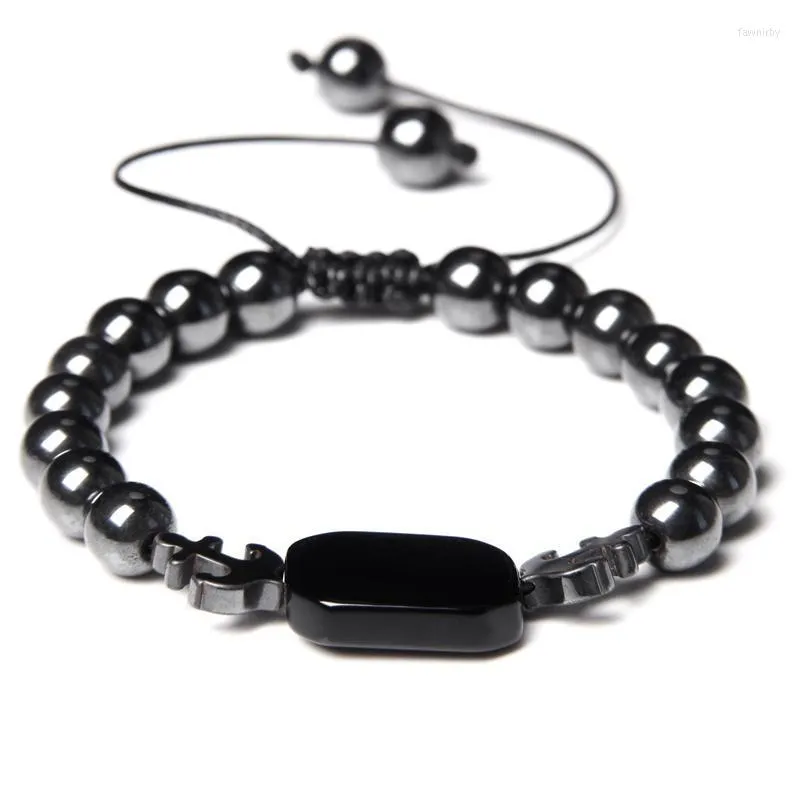 Fili di perline Uomo Bracciale in ematite Lava Perline di onice nero Ancoraggio Albero della vita Fascino intrecciato Tessuto regolabile Braccialetti Gioielli da donna Fawn22