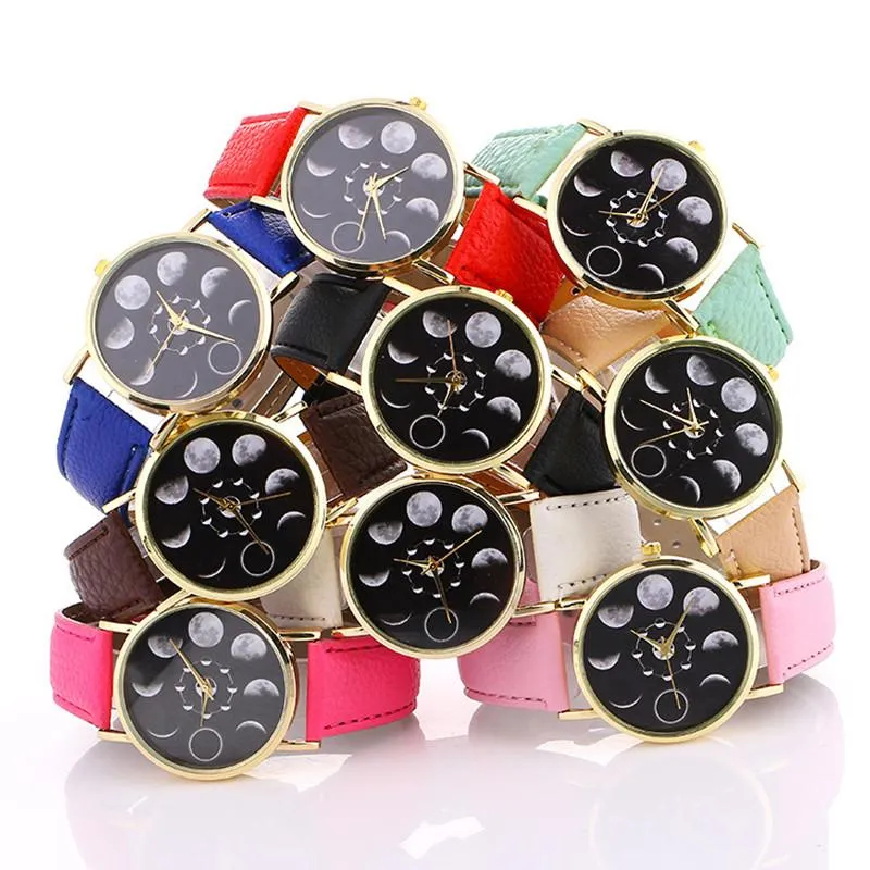 Zegarek na rękę Fashion Moon Faza Kobiet Bransoletka Bransoletka Watch Osobowość Leisure Lady Quartz Watches Skórzany zespół Relogio Feminino Montrewristwatche