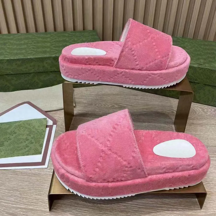 Slipper Luxury Designer Sandal Lady Slides platform wedge rainbows summer slippers for Women men ladies brands dearfoam Rubber Beach pink