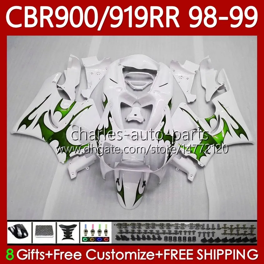 Green White Bodywork Kit for Honda CBR 919RR 900RR CBR919RR CBR900RR 1998-1999 Body 127NO.118 CBR 900 919 RR CC CBR919 CBR900 RR 1998 1999 900CC 919CC 98 99 OEM FLATING