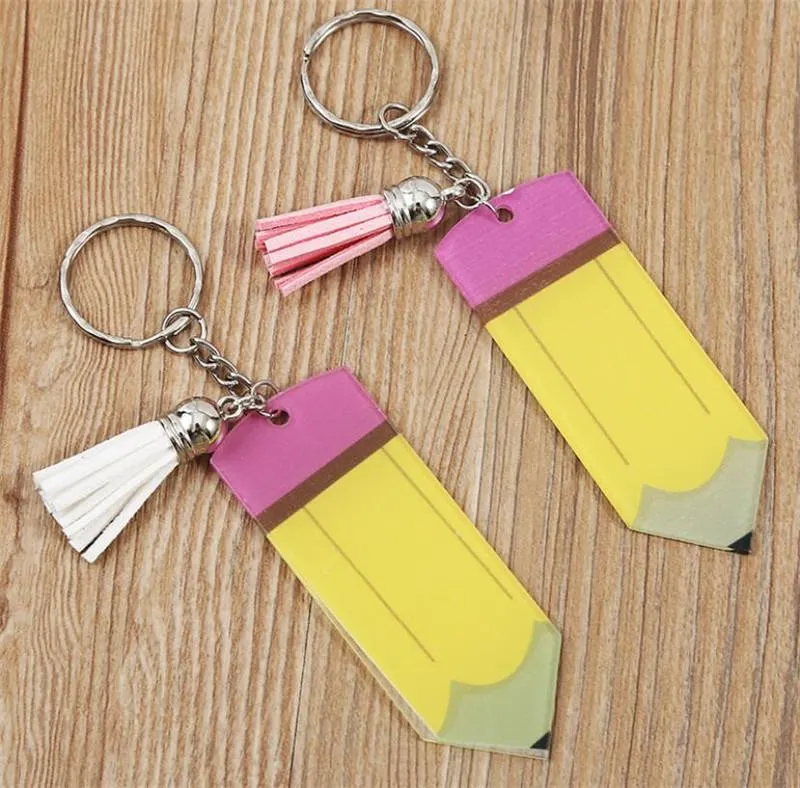 Personalized Pencil Keychain Favor DIY Blank Acrylic Keyring with Tassel Creative Backpack Hanging Pendant