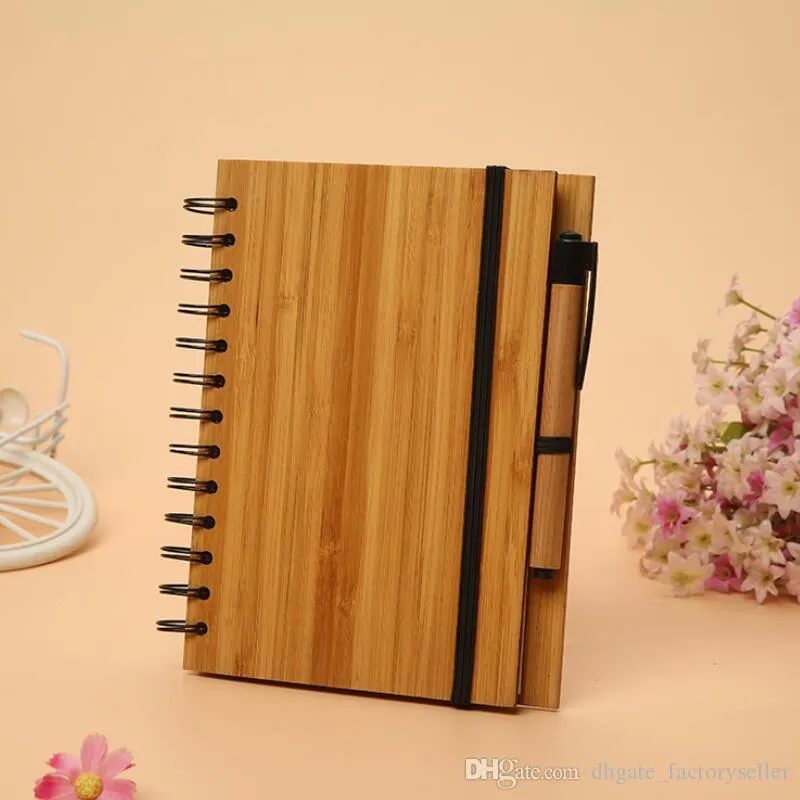 New Wood Bamboo Cover Notebook Spiral Notepad With Pen 70 sheets recycled lined paper Gifts Travel Journal LX9079