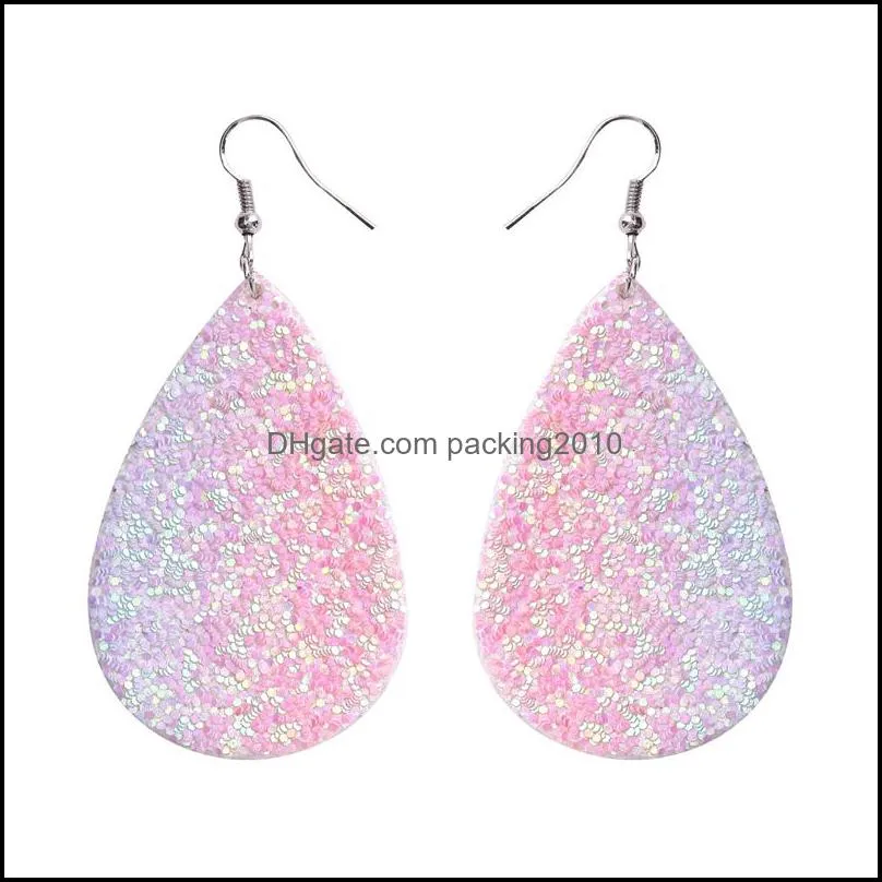 pu leather glitter earrings pendant fashion sparkly sequin dangle ears ring teardrop pendants earring for women birthday gifts 24 color