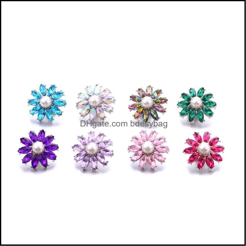 Clasps Hooks Varieties Rhinestone Flower Chunk Clasp 18Mm Snap Button Oval Zircon Claw Charms Bk For Snaps Diy Jewelry Fin Bdesybag Dh20R