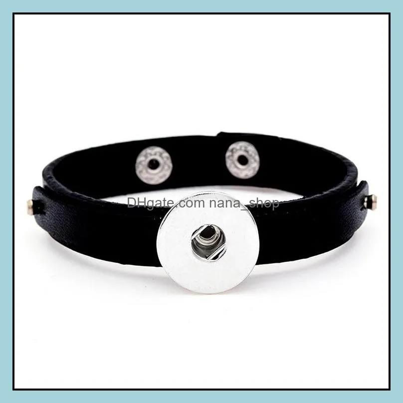 Fashion 4 styles Snaps Jewelry Black Pu Leather 18mm Snap Button Bracelet for women Snap Button Jewelry