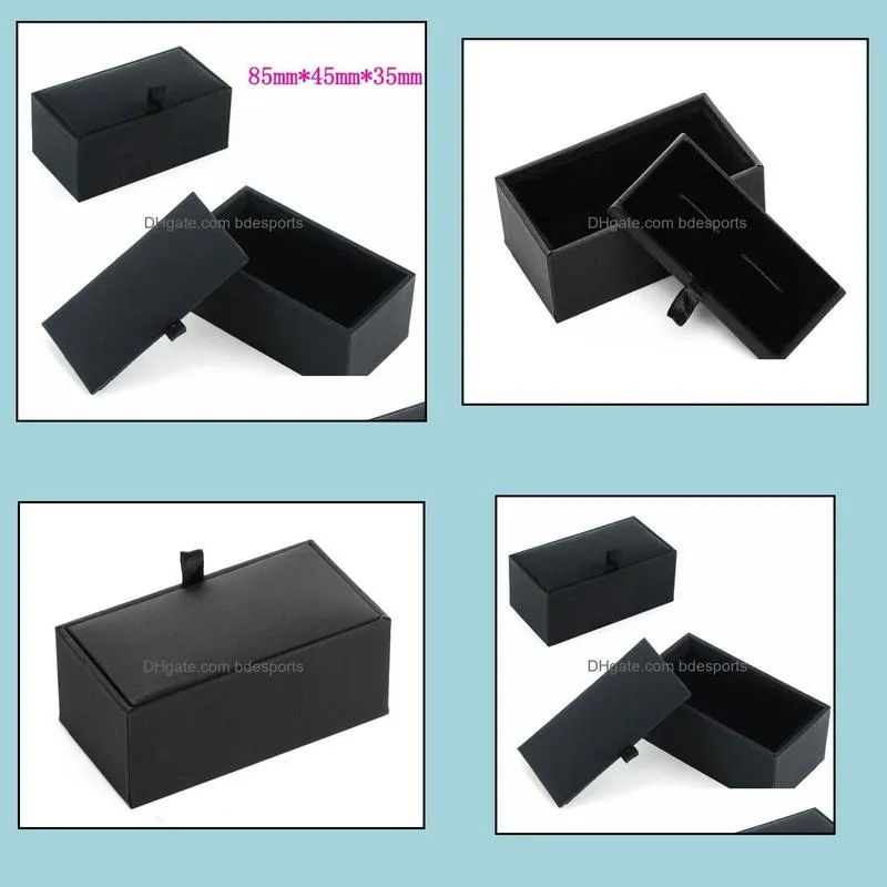 Black Cufflink Box Gift Case Holder Jewelry Packaging Boxes Organizer Black