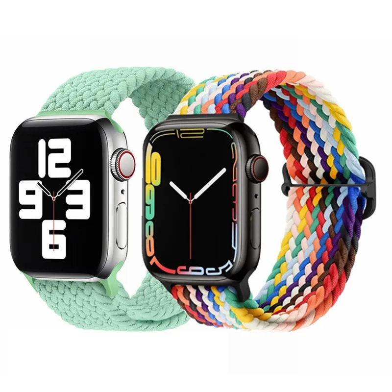 Flätade solo -slingband för Apple Watch Band 44mm 40mm 38mm 42mm 40 44 mm Tyg Nylon Elastic Armband för IWatch Series 3 4 5 SE 6 -band