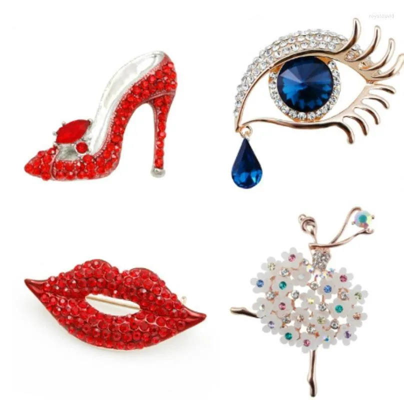 Broches de alfileres, joyería de moda, ojos, labios, cristal rojo, diamantes de imitación, solapa de Ballet para mujer, ramillete, accesorios de boda para mujer, regalos Roya22