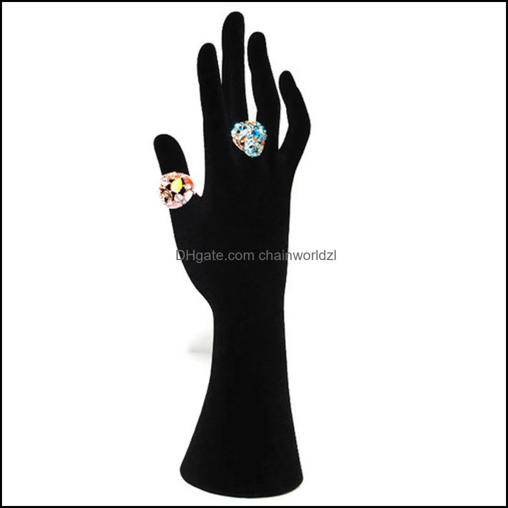 Hand Shaped Ring Stand Bracelet Holder Bangle Rack Jewelry Display Rings Shelf Black Velvet Female Mannequin Hand