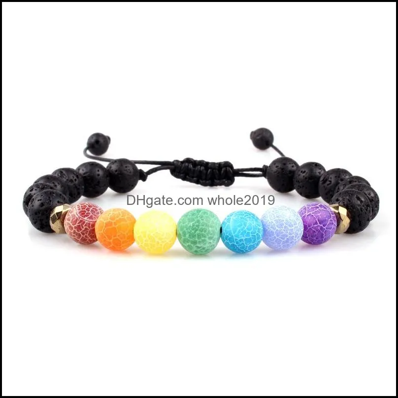 8mm volcano lava stone colorful weathered agate 7 chakra bracelet diy  oil diffuser bracelet for women men jewelry