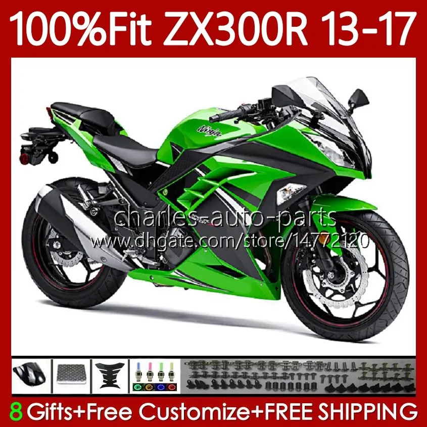 Kawasaki Ninja ZX-300R için Enjeksiyon Perileri ZX3R EX Yeşil Siyah ZX 300R 2013 2014 2015 2016 2017 125NO.106 ZX-3R EX-300 13-17 ZX300 EX300R ZX300R 13 14 15 16 17 OEM Vücut