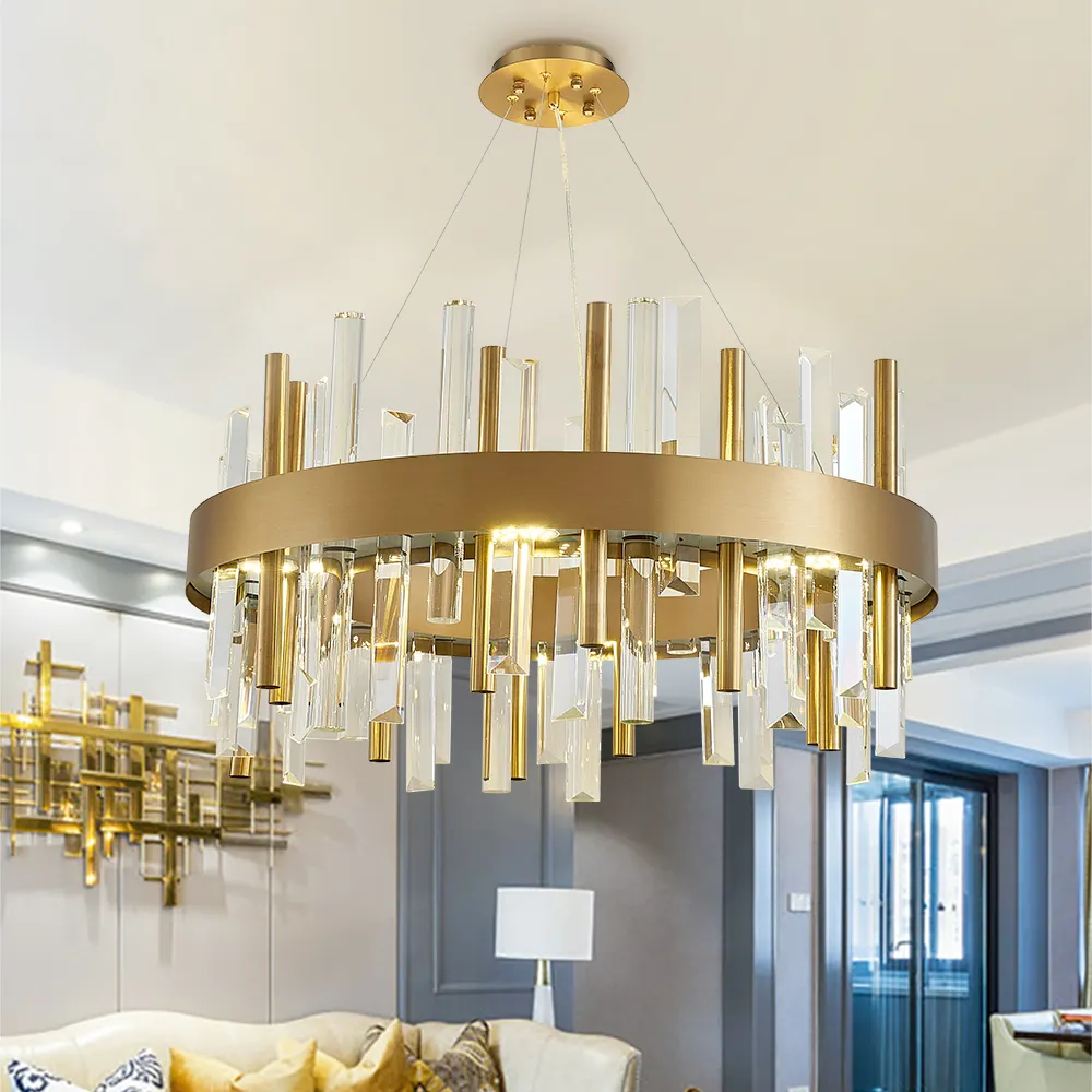 Luxury Gold Crystal Gold Pendant Light Fixture For Modern Living Room ...
