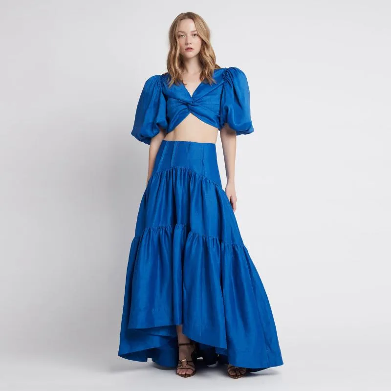 Skirts Royal Blue High Low Satin Women To Party Zipper Custom Made Long ...
