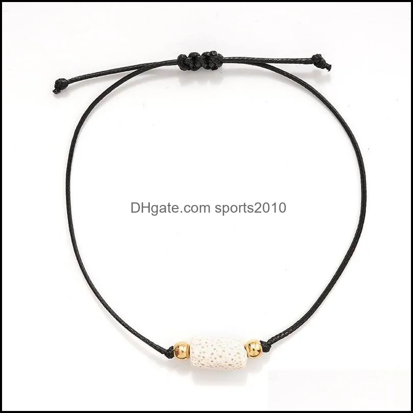 black white lava stone beads strand bracelet diy essential oil perfume diffuser lover rope braided adjustable bracelets wom sports2010