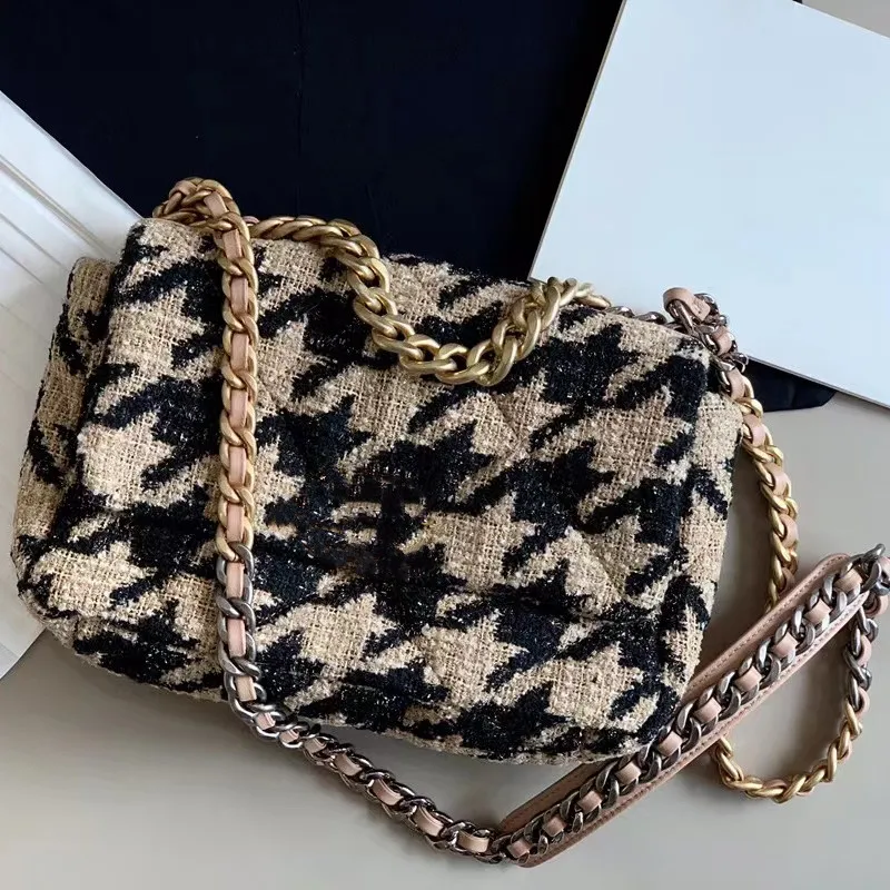 7A top designer borsa da donna di lusso autunno e inverno monospalla Crossbody 19 confezioni pied de poule classico marchio moda casual tweed cuscino catena frizione grande lana